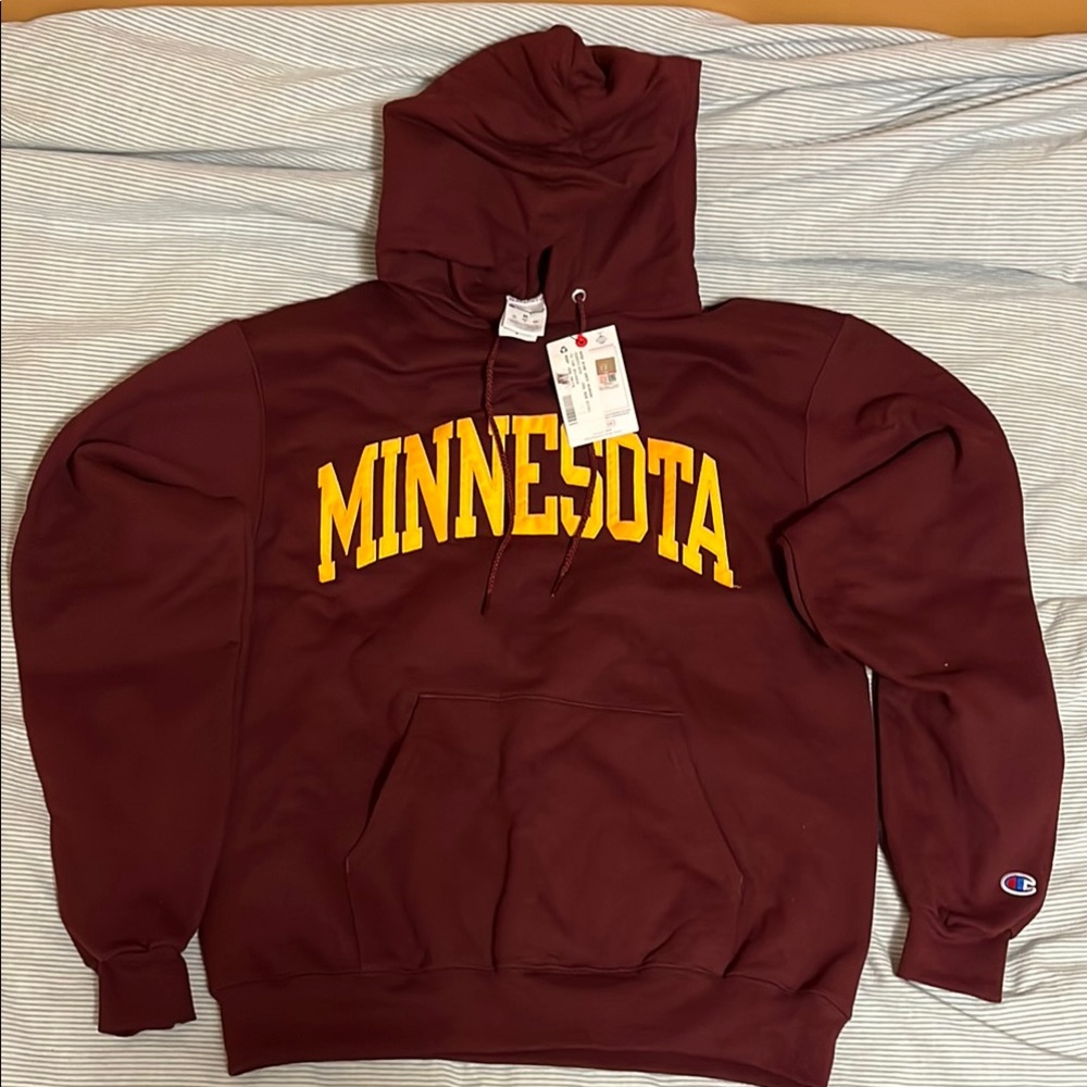 Champion Burgundy Hoodie with Yellow Minnesota Print men’s M